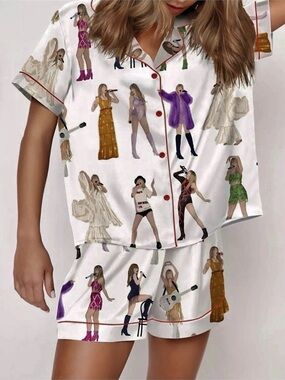 SHE SHOW Taylor Swift Pajama Set Button up Front/Shorts NWT